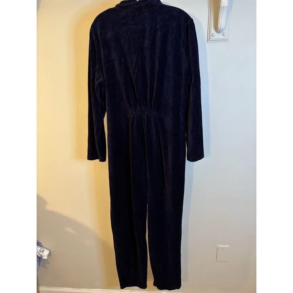 VTG VICTORIA'S‎ SECRET Navy Blue Velour Jumpsuit L Pajamas Lounge Cozy